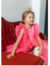 Flutter Sleeves Pink Satin Tulle Flower Girl Dress